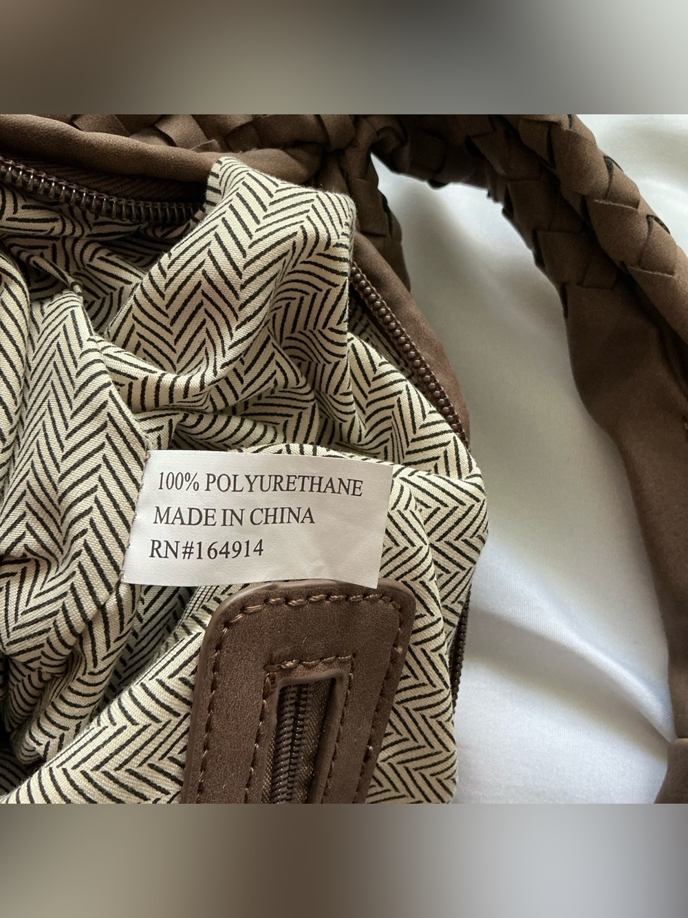 Intrecciato Style Shoulder Bag Woven Faux Leather Hobo Slouchy Brown Braided - Picture 8 of 9